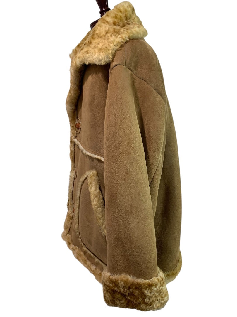 3XL Vintage Marlboro Man Suede Sheepskin Shearling Coat Jacket Rugged