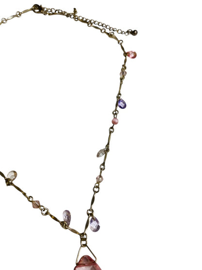 Silvertone Pink Beaded Necklace Spring Clasp 16-19"