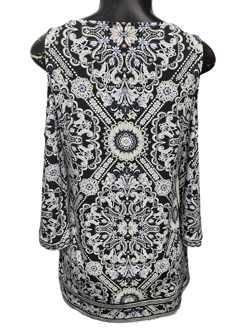 Small White House Black Market Cold Shoulder 3/4 Womens Sleeve Floral Top