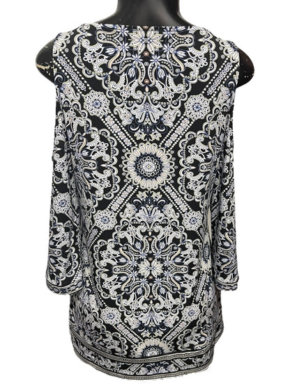 Small White House Black Market Cold Shoulder 3/4 Womens Sleeve Floral Top