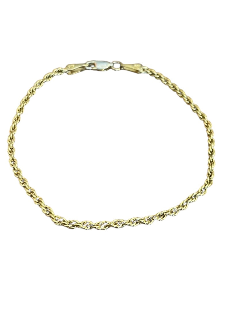 7" Gold Plated Rope Chain Bracelet Stamped 925