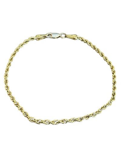 7" Gold Plated Rope Chain Bracelet Stamped 925