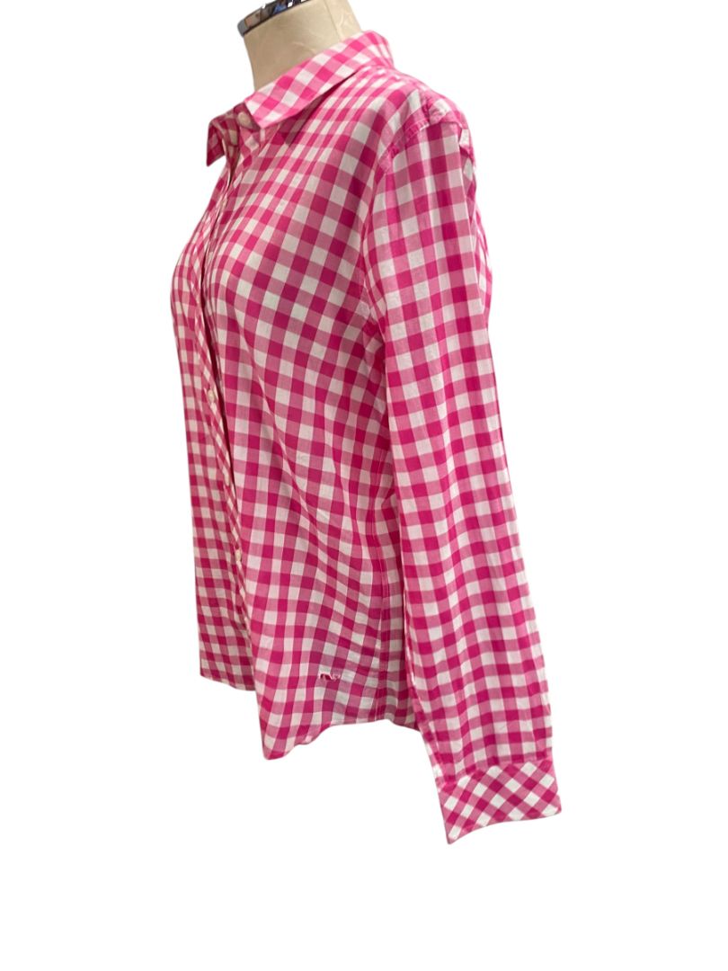 Size 12 Vineyard Vines Womens Relaxed Fit Gingham Button Up Pink White