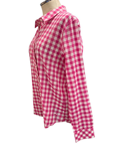 Size 12 Vineyard Vines Womens Relaxed Fit Gingham Button Up Pink White