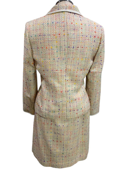 Size 8 Le Suit Womens Tweed Skirt Suit Jacket Grosgrain Trim
