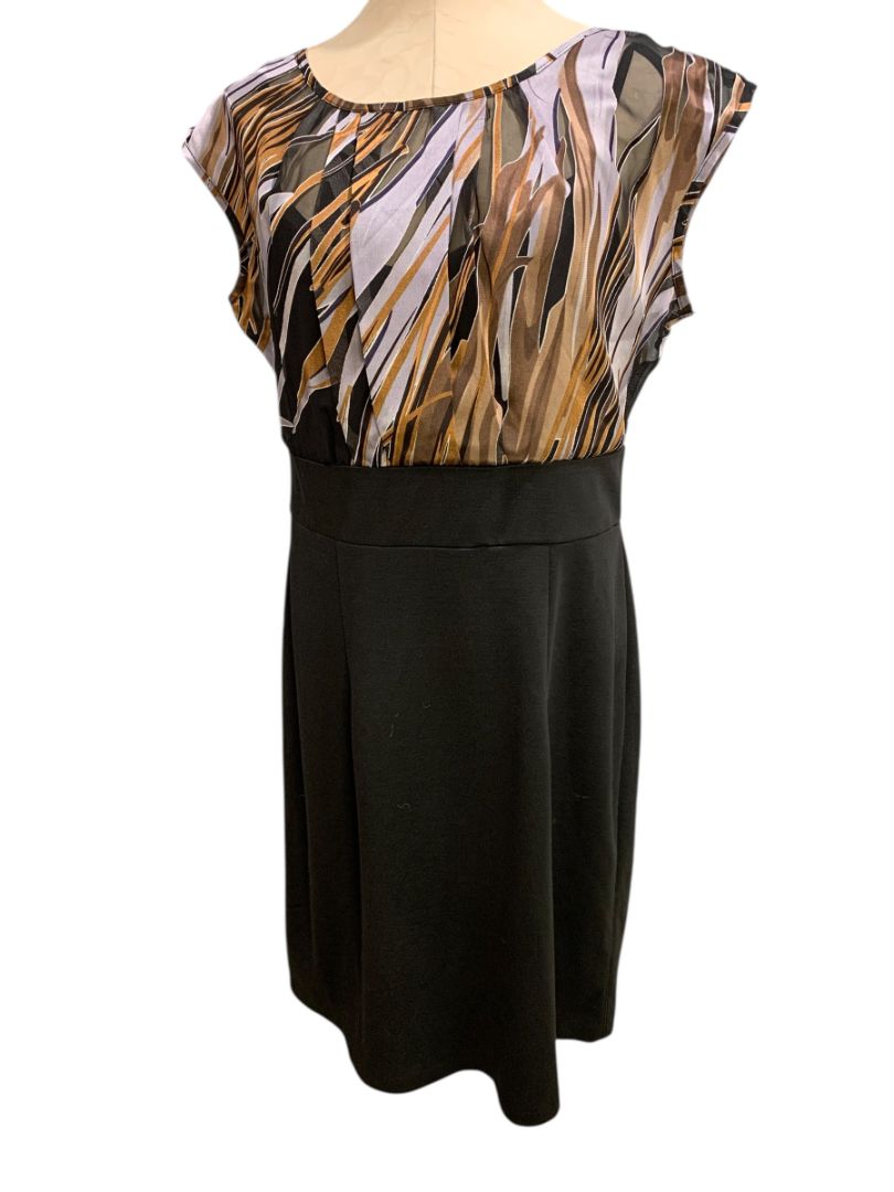 Size 14 AGB Dress New Black Skirt Metallic Color Sheer Bodice Lined