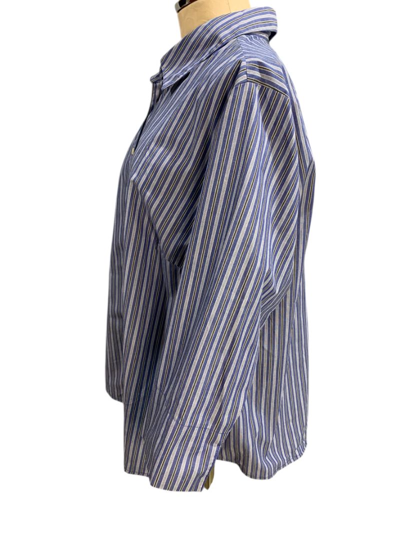 Size 1X ALS Wrinkle Free Blue Stripe Womens Button Up Shirt Wrinkle Free