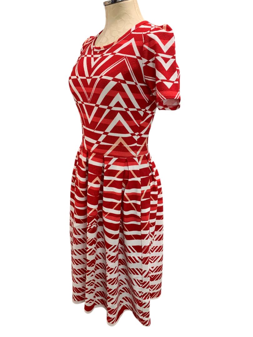 Medium LulaRoe Amelia Dress Pockets Red White