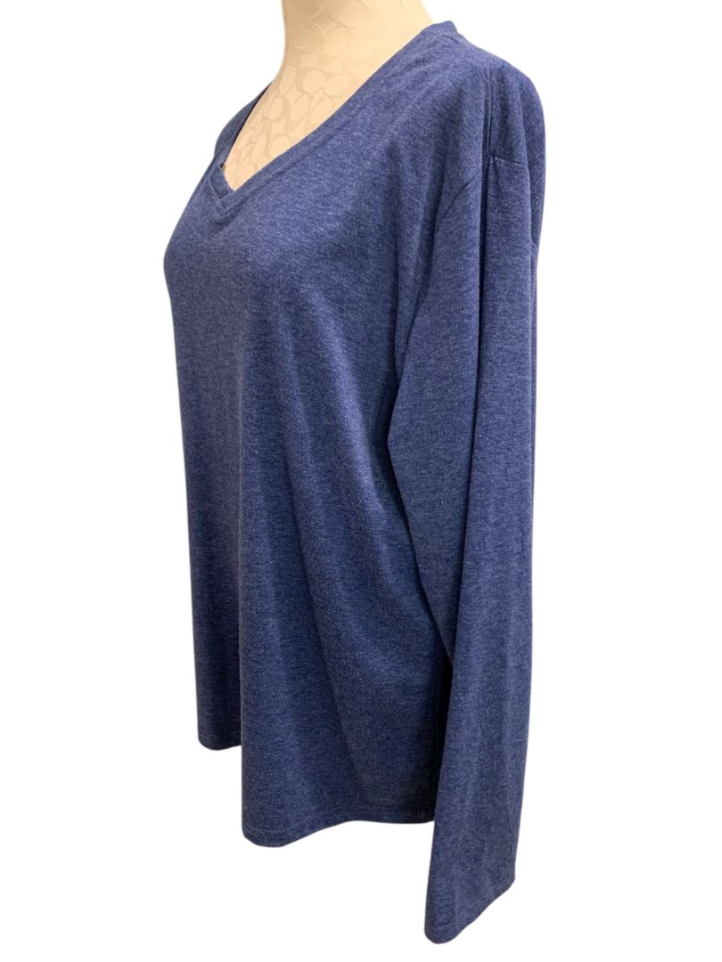 Size XXL Womens Long Sleeve Blue Heathered V-Neck Tshirt