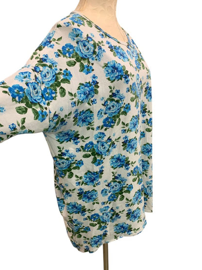 Size XL LulaRoe Womens Hi Lo Tunic Top Shirt 1/2 Sleeve Blue Rose