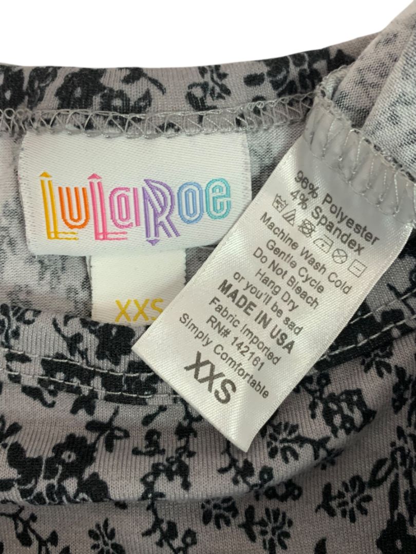 Size XXS LulaRoe Gray Floral Carly Dress Hi Lo Hem Tshirt Short Sleeve