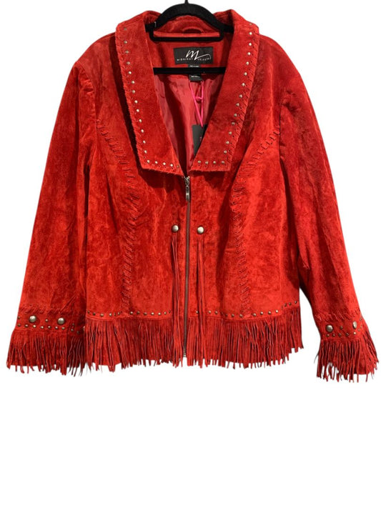 Size 3X Midnight Velvet Womens Red Suede Western Jacket Fringe New