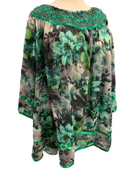 Size 3X Angel Heart Boutique Womens Green Sheer Off Shoulder Blouse