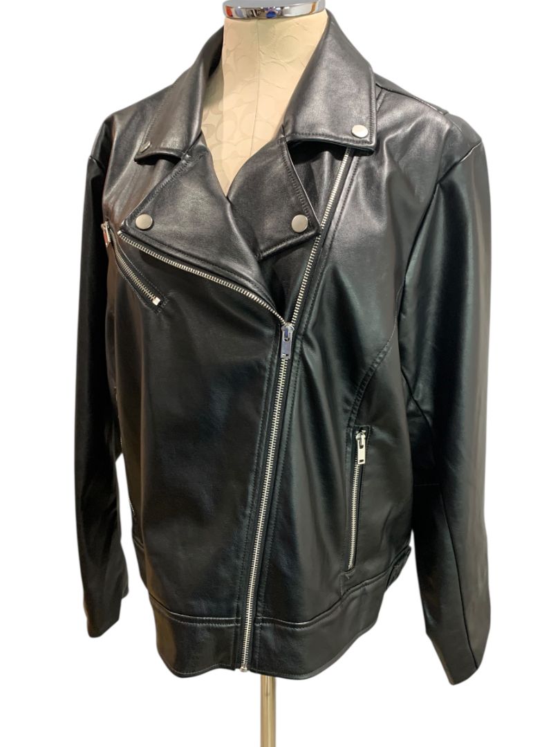 Size 2X Nine West Vegan Leather Womens Moto Style Jacket Black