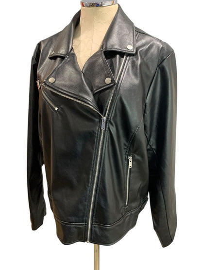 Size 2X Nine West Vegan Leather Womens Moto Style Jacket Black
