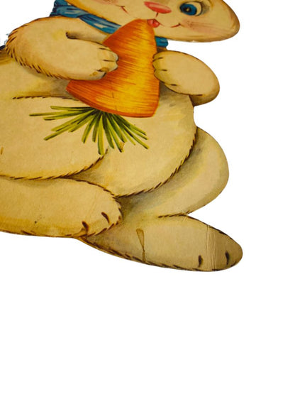 Vintage Easter Brown Bunny Rabbit with Carrot Diecut 16"