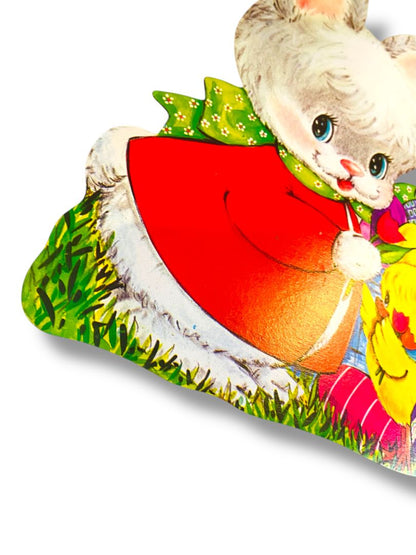 Vintage Spring Bunny Rabbit Basket Chicks 15" Cute Easter