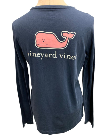 Medium Vineyard Vines Womens Long Sleeve Navy Blue Tshirt Pink Whale