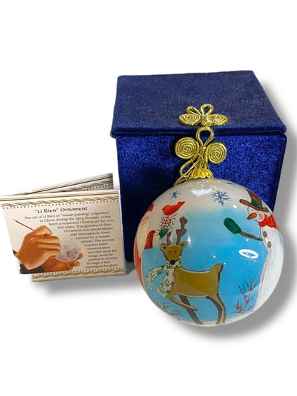 Painted Holiday Santa Glass Ball Ornament in Box 3.5" Reindeer 2012