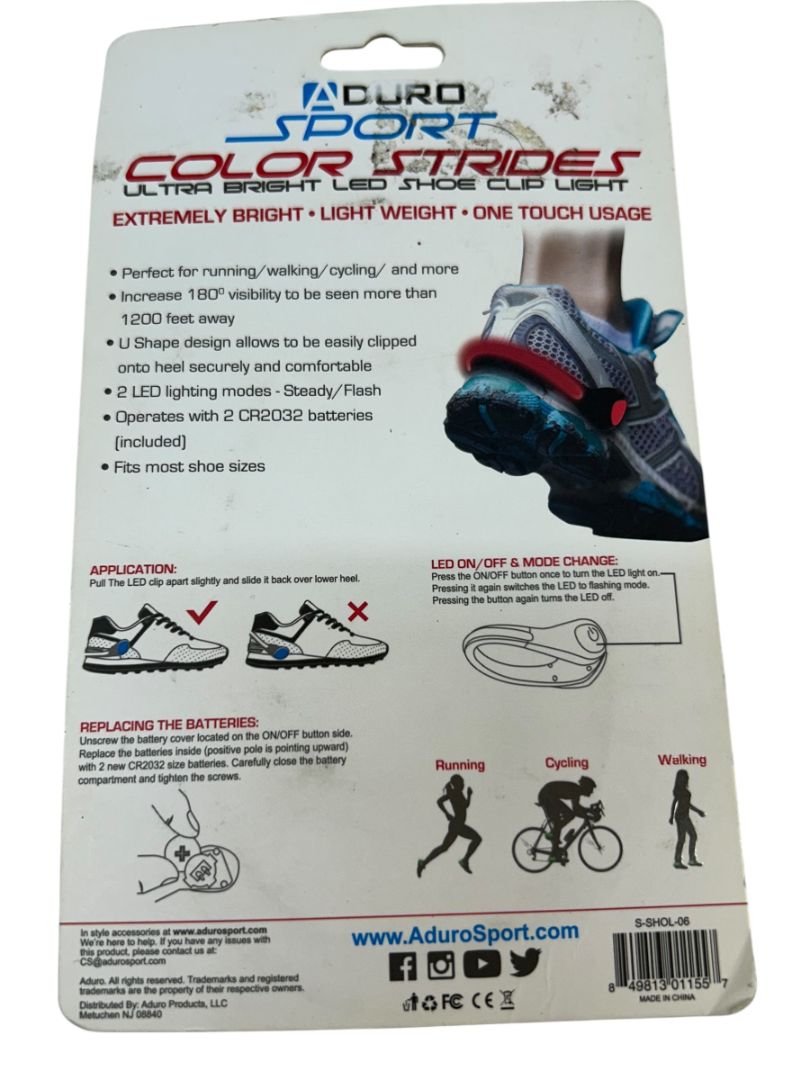 Aduro Sport Color Strides Blue Light Shoe Running Clips Ultra Bright LED New