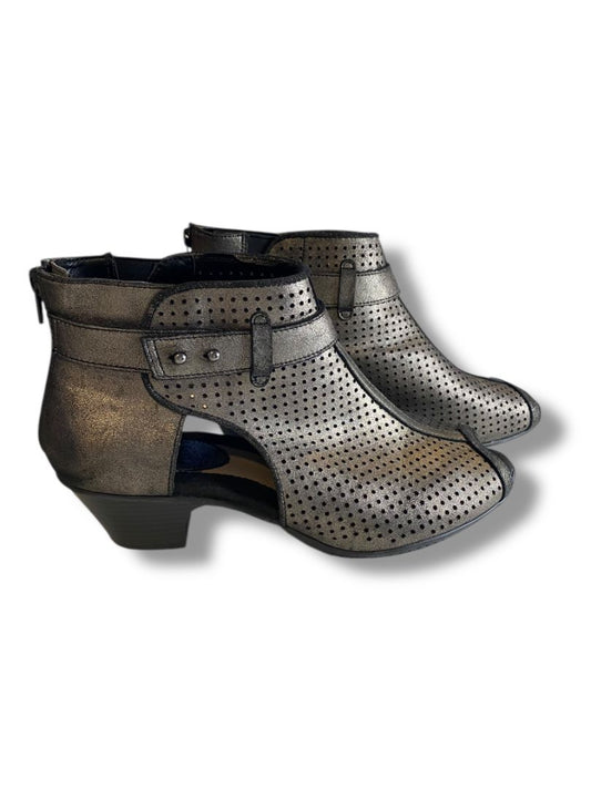 Size 11 Earth Intrepid Womens Pewter Leather Booties Boots Open Toe