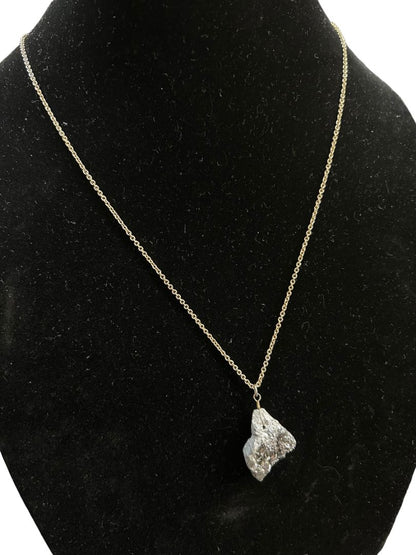 Rough Pyrite Necklace 28" Goldtone Chain 1" Stone