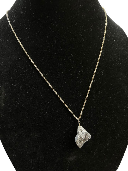 Rough Pyrite Necklace 28" Goldtone Chain 1" Stone