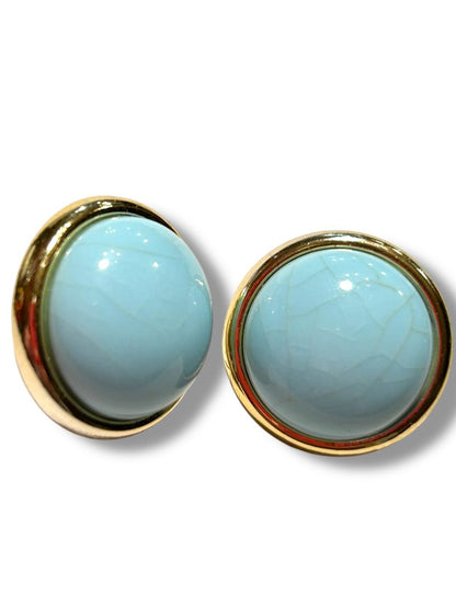 Vintage Goldtone Marbled Blue Post Pierced Earrings .9" Diameter