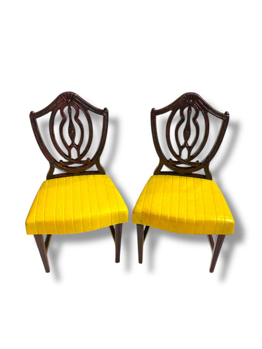 Vintage Ideal Plastic Dollhouse Miniature Dining Chairs Set Yellow Brown 3"h