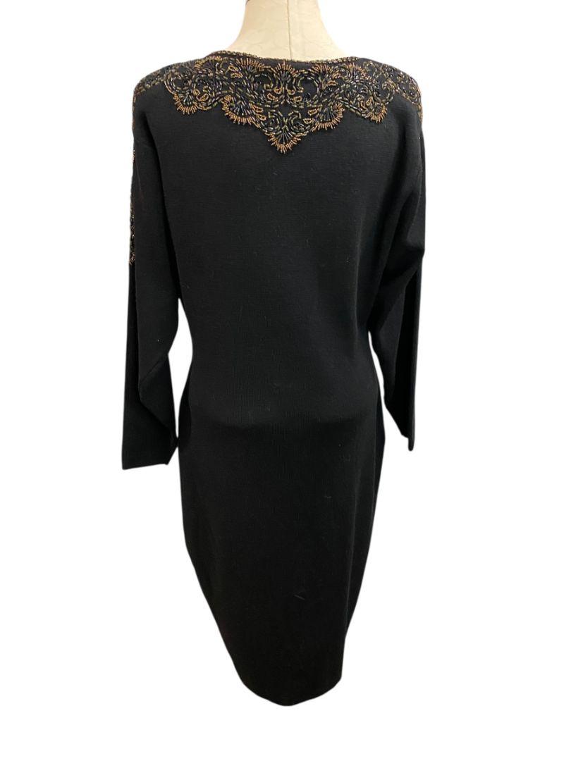 Size 14 Saks Fifth Avenue Wool Sweater Dress Beaded Vintage Hong Kong