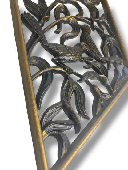 1970s Burwood Homco Wall Plaque  Birds Flower Diamond 16.75"h x 10.25"