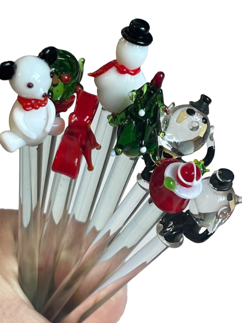 Vintage Blown Glass Christmas Drink Stirrers Swizzle Sticks