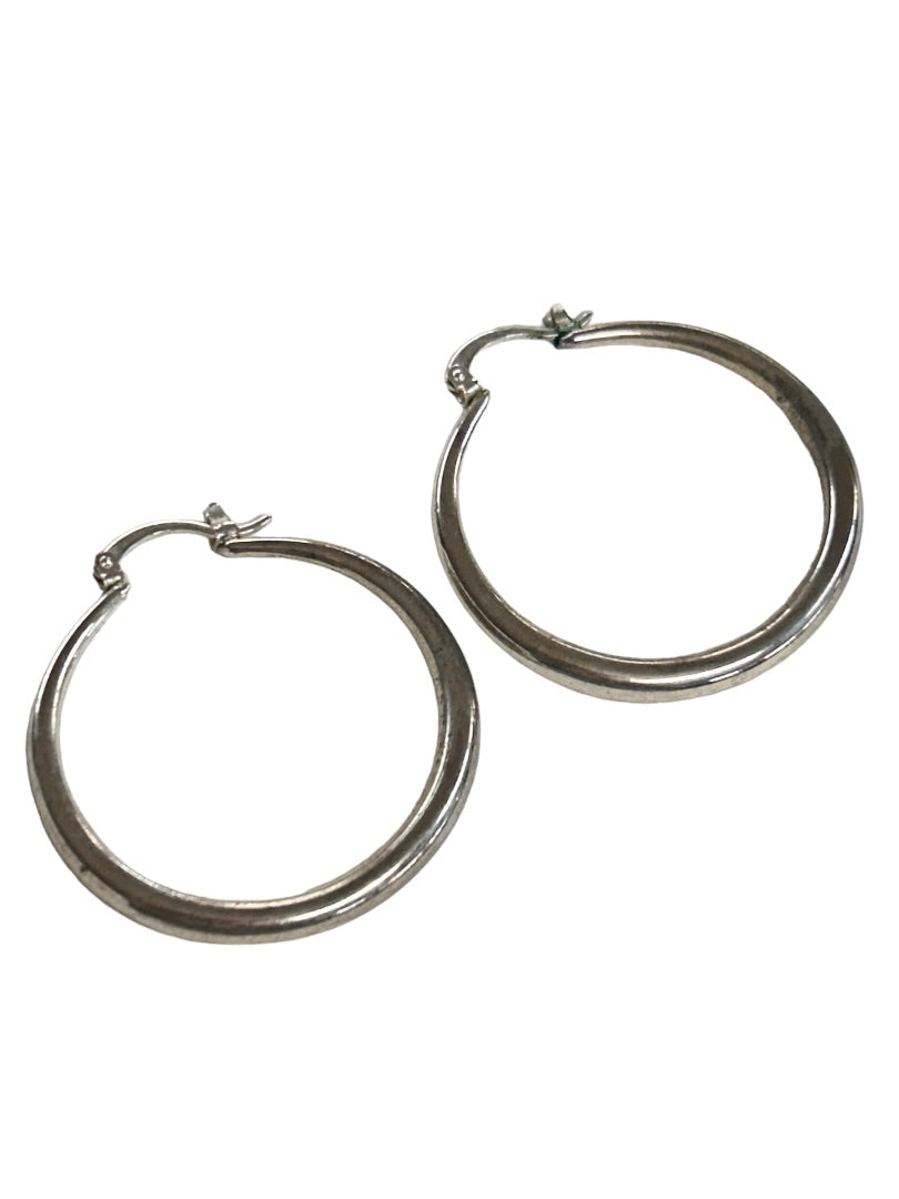 Silvertone Lever Hoop Earrings 1.75" Diameter Pierced