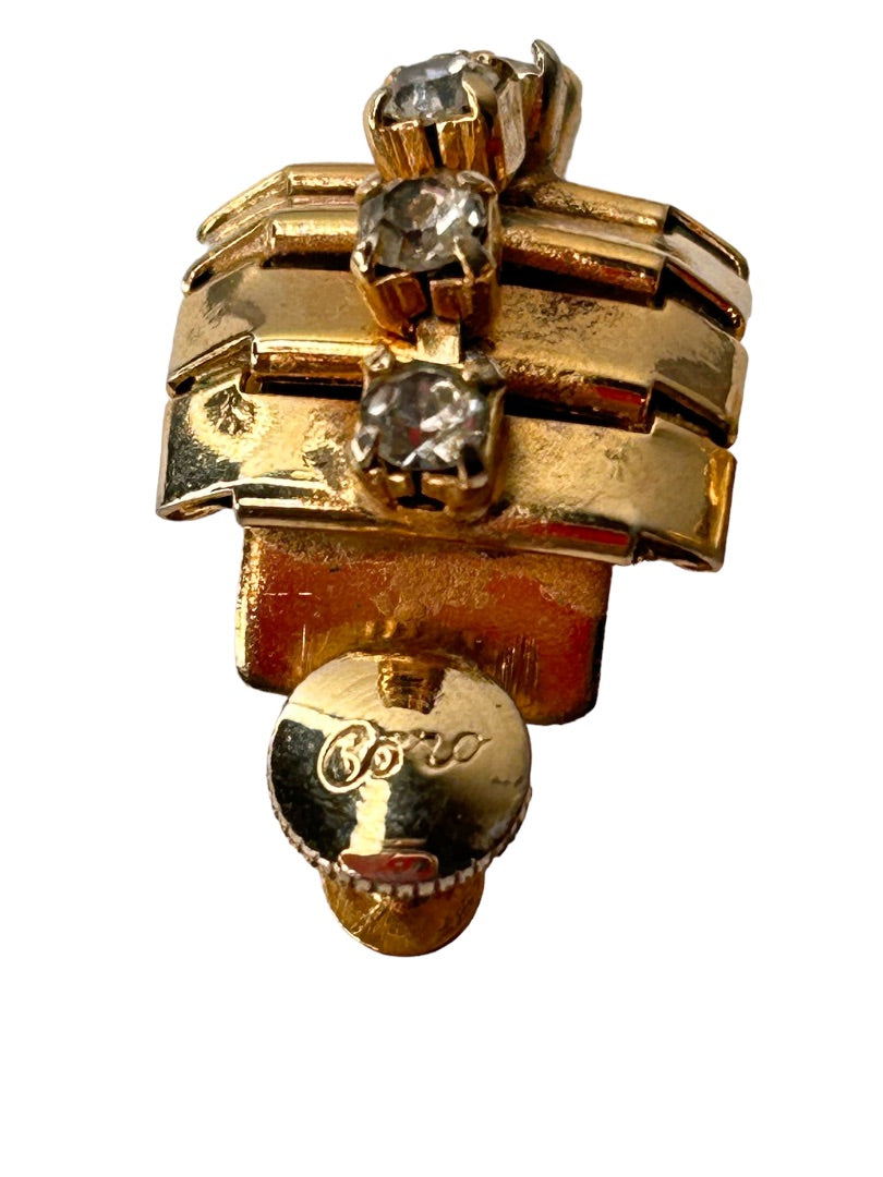 Signed Coro Screwback Non-Pierced Earrings Goldtone Rhinestone Hoop 1 1/8"