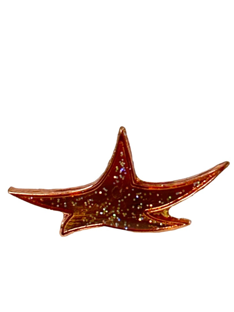 Goldtone Enameled Copper Color Sparkle Lapel Pin Star Starfish 1"