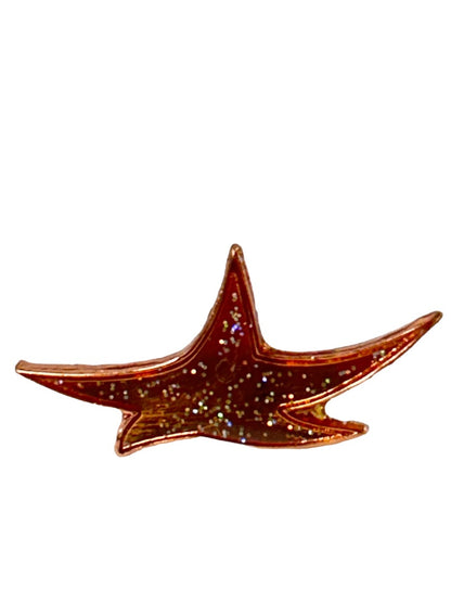 Goldtone Enameled Copper Color Sparkle Lapel Pin Star Starfish 1"