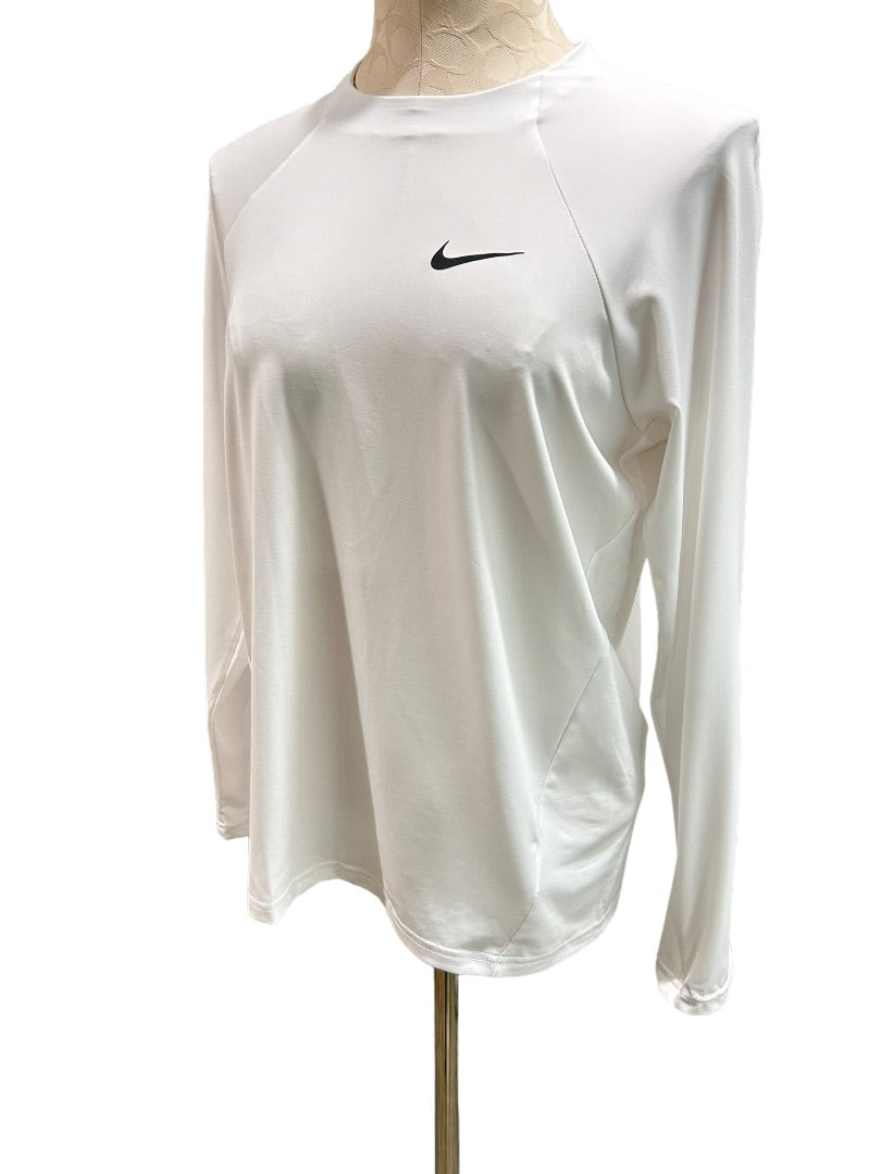 Large Nike Swim Womens New Nessa386 Hydroguard Swim Shirt White Long Sleeve