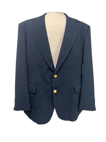 42S Haggar Clothng Co Mens Suit Coat Navy Blue Brass Color 2 Button Sportcoat