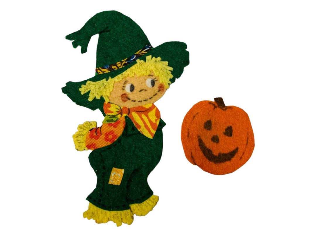 Handmade Vintage 1970s Felt Magnet Kitchsy Scarecrow Pumpkin Fall Autumn