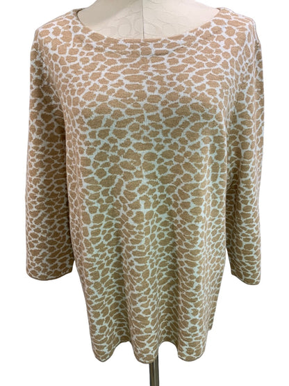 2X Talbots Woman Animal Print 3/4 Sleeve Sweater Merino Wool Cotton Blend