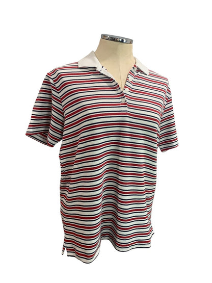 Medium Hastings & Smith Red White Blue Striped Golf Polo Shirt Short Sleeves