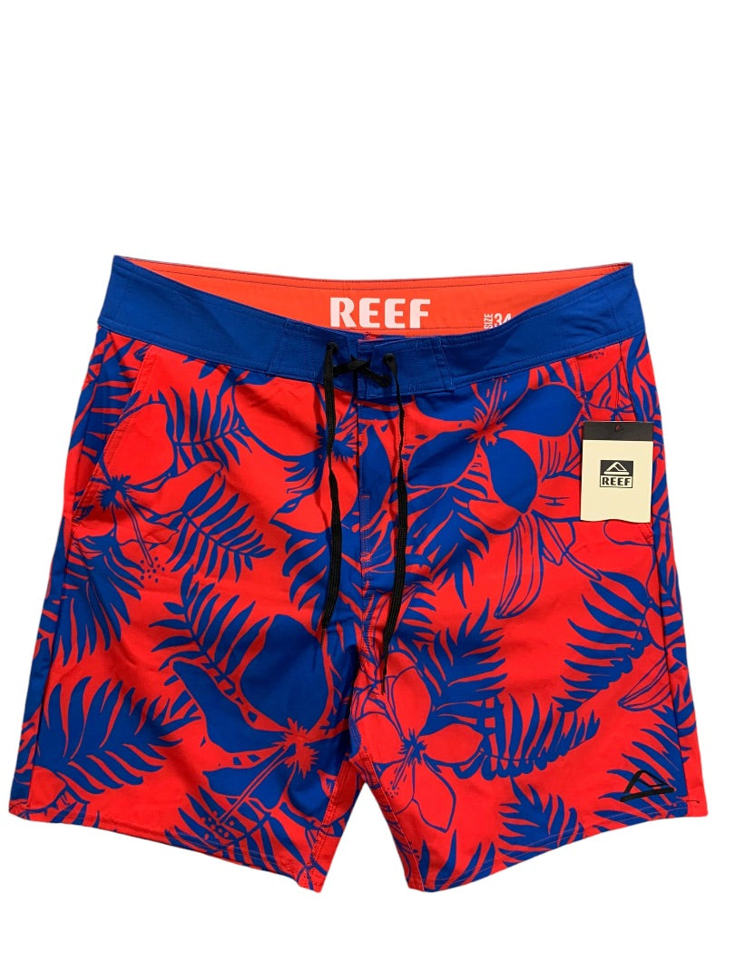 Size 34 Reef Mens New Board Shorts Swim Leon Hibiscus Red Blue