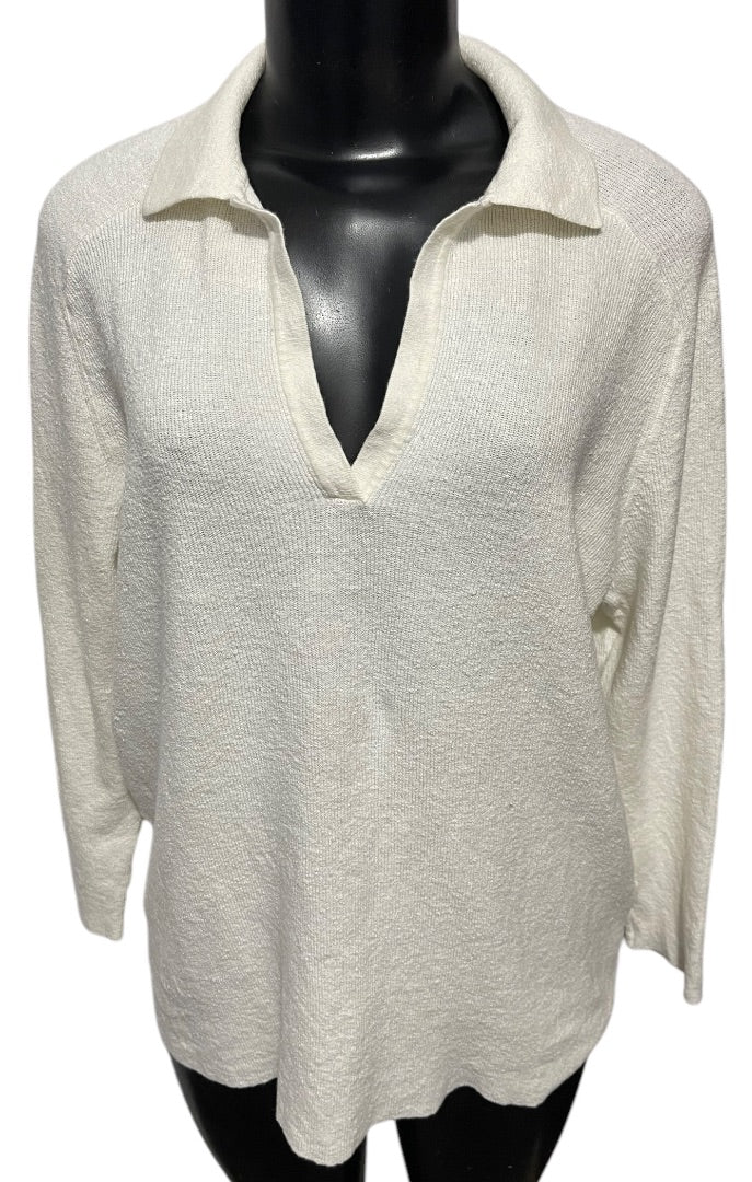 Large Eileen Fisher Linen Blend V-Neck Pullover Sweater Womens