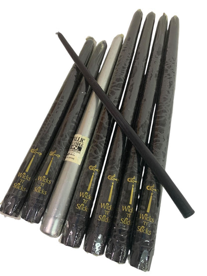 Lot of 8 Taper Candles 12 10 9 Black SilverWicks n Sticks