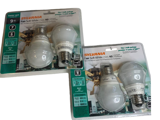 Lot of 4 Sylvania Compact Fluorescent Light Bulb Fan Soft White Mini 9W New