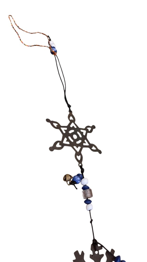 Rustic 3 Metal Snowflakes with Beads  Bells Windchime 24 Length