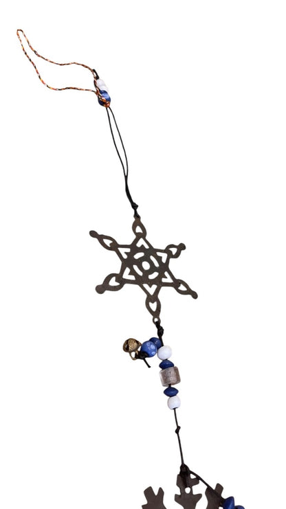 Rustic 3 Metal Snowflakes with Beads  Bells Windchime 24 Length