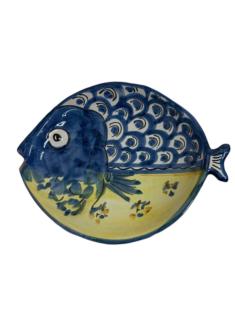 Vietri Fish Fish Blue 10 Inch Oval Dish Italy Pottery B 1990s
