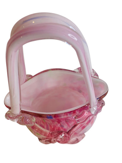 Vintage Block Crystal Art Glass Pink Confetti Purse Vase Catherine