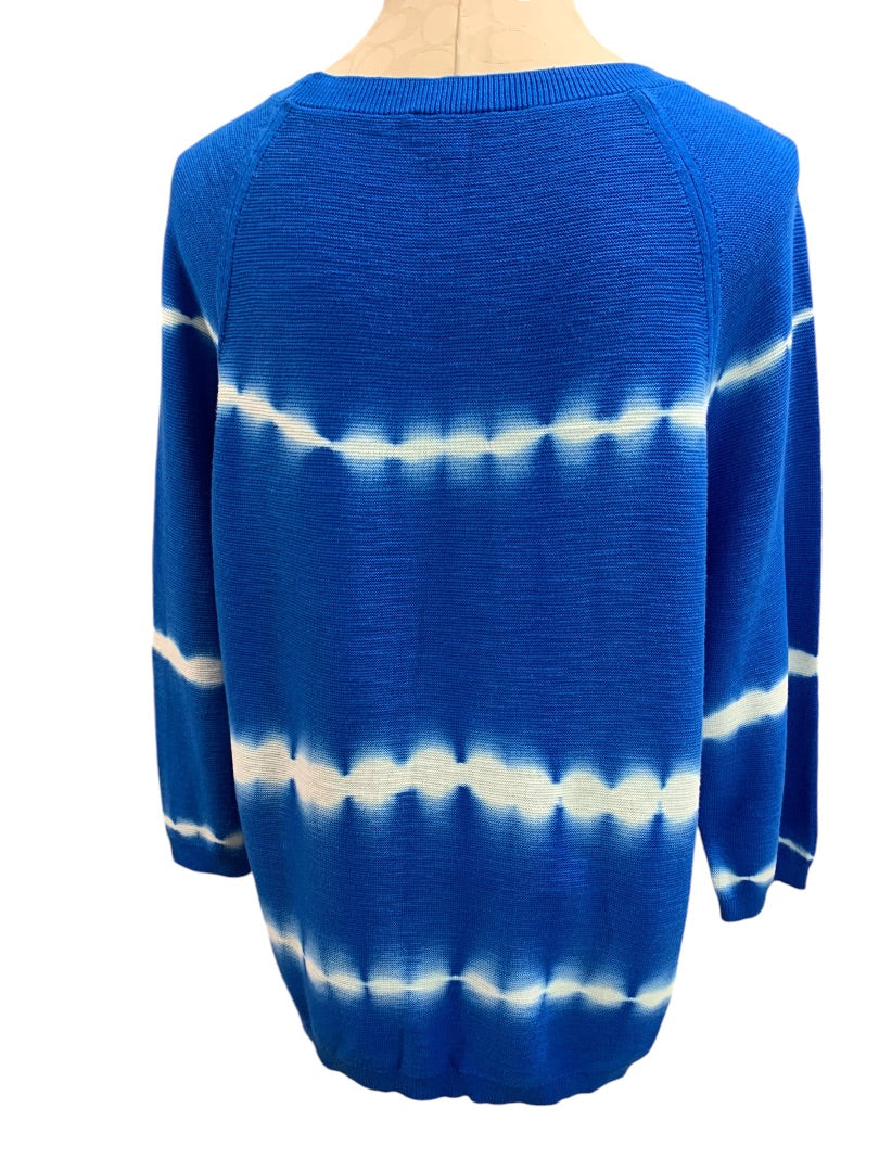 XL Talbots Womens Blue Tie Dye Pullover Casual Sweater 3/4 Sleeve